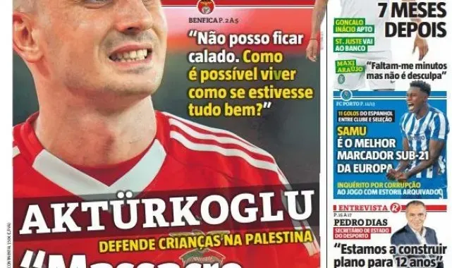 Kerem Aktürkoğlu'nun Filistin paylaşımını Portekiz basını manşete taşıdı