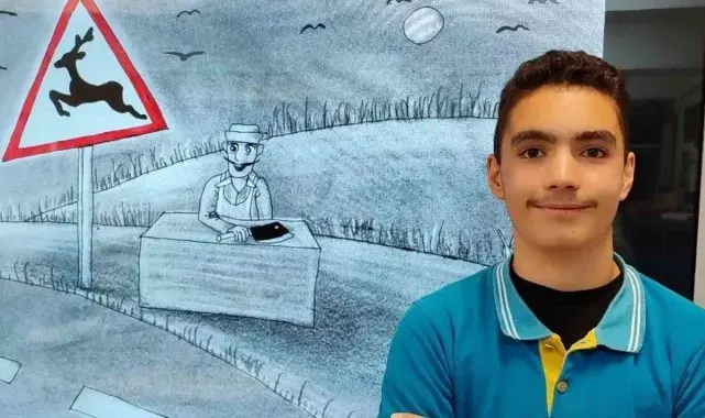 Sinop'ta ortaokul öğrencisinin çizdiği karikatür, "dünya birinciliği" ödülü aldı