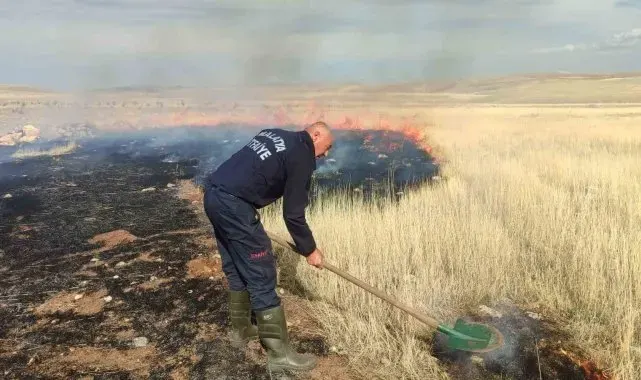 Darende'de 2 bin dekar arazide anız yangını