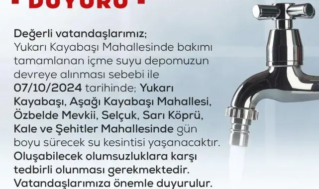 Niğde Belediyesi'nden su kesintisi duyurusu
