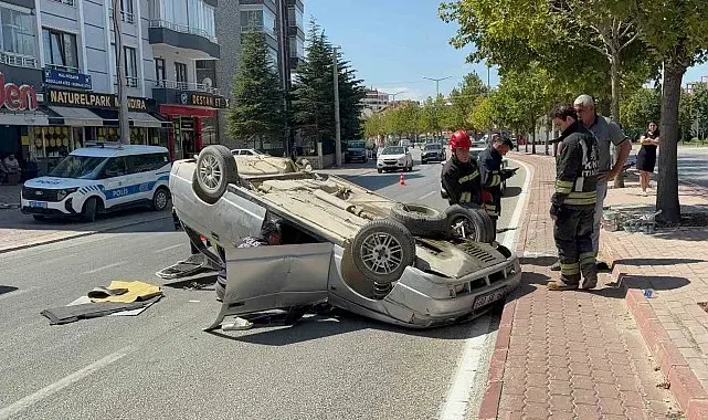 Kontrolden çıkıp takla atan araç sürücüsü yaralandı