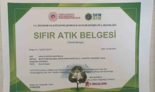 Aras EDAŞ sürdürülebilirlik çalışmaları kapsamında 'Sıfır atık belgesi'ni aldı