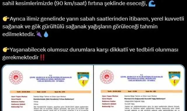 Sakarya'da fırtına ve sağanak yağış uyarısı