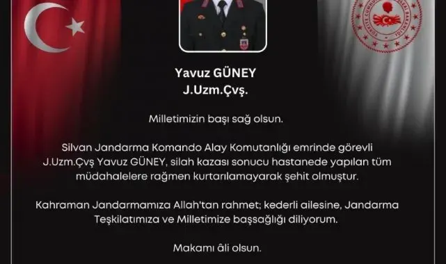 Silah kazası sonucu yaralanan uzman çavuş hastanede şehit oldu