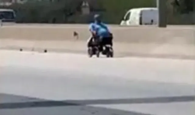 Tekerlekli sandalye ile otoyolda ilerledi