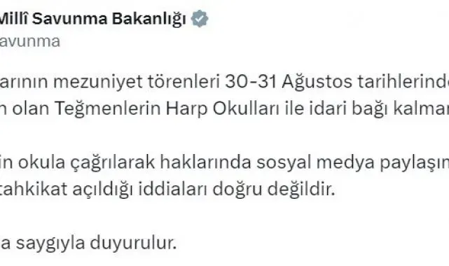 MSB: "Teğmenlere tahkikat açıldığı iddiaları doğru değildir"
