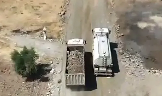 Kilis'te yol çalışmasında renkli anlar sosyal medyada ilgi gördü
