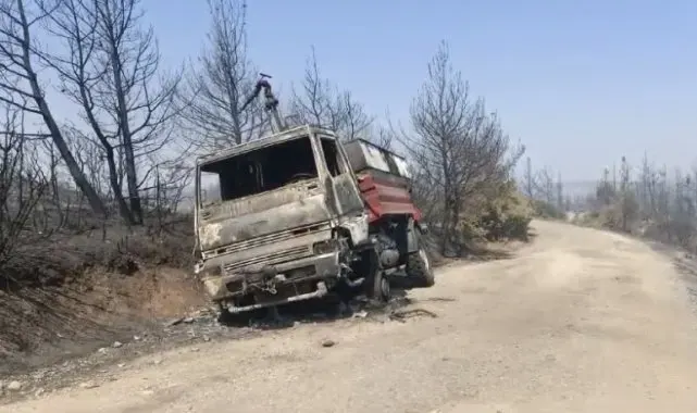 Eceabat'taki orman yangınında bir arazöz yandı