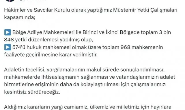 Adalet Bakanı Tunç: "Toplam 968 yeni mahkeme kuruluyor"