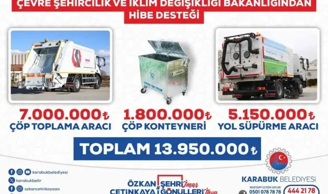 Bakanlıktan Karabük Belediyesine 13 milyon 950 bin TL hibe