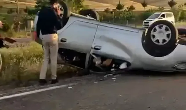 Düğün konvoyuna katılan otomobil takla attı: 2 yaralı
