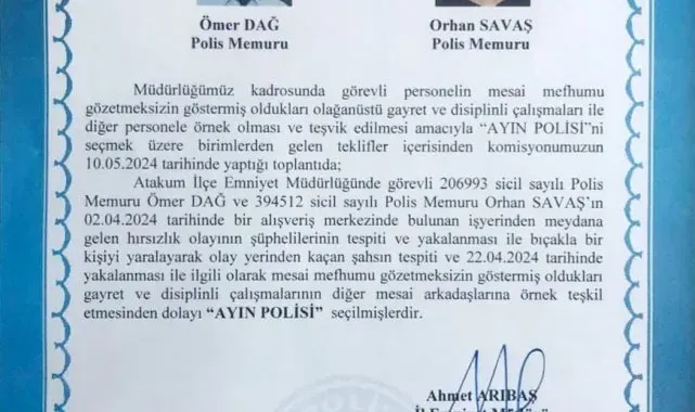 Samsun'da hırsızlık ve bıçaklama olayını aydınlatan polisler ayın polisi seçildi
