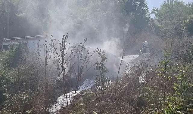 Otomobil durağa çarpıp takla attı: Yangın çıkan otomobilin sürücüsünü jandarma alevlerin arasından kurtardı