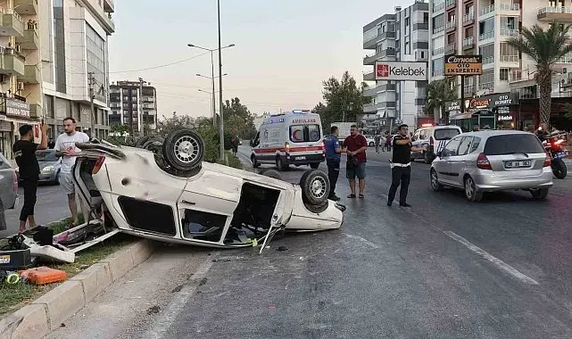 Çekicinin çarptığı otomobil ters döndü: Anne ve kızı yaralandı