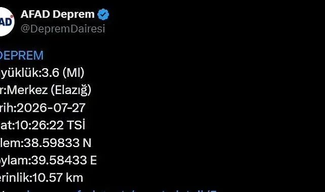 Elazığ'da 3.6 büyüklüğünde deprem