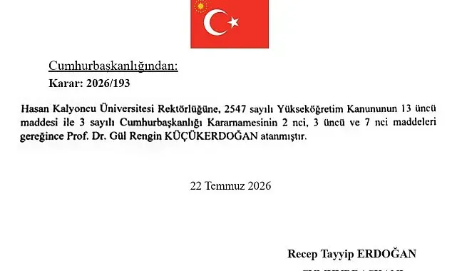 Hasan Kalyoncu Üniversitesi Rektörlüğüne Prof. Dr. Gül Rengin Küçükerdoğan atandı