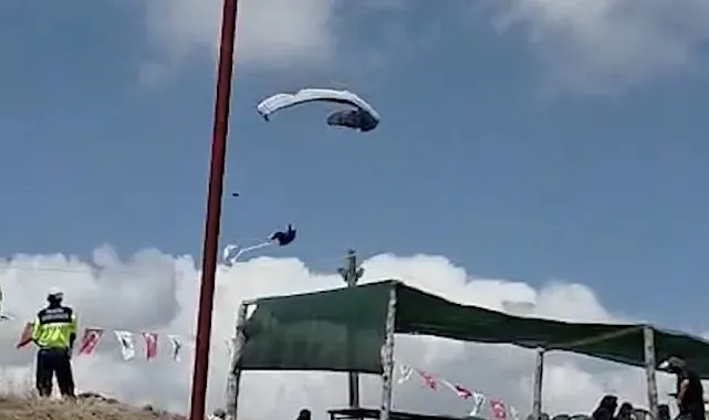 Çorum'da yamaç paraşütü pilotunun düşme anı kamerada