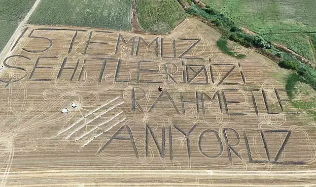 Tarlaya "15 Temmuz şehitlerimizi rahmetle anıyoruz" yazdı