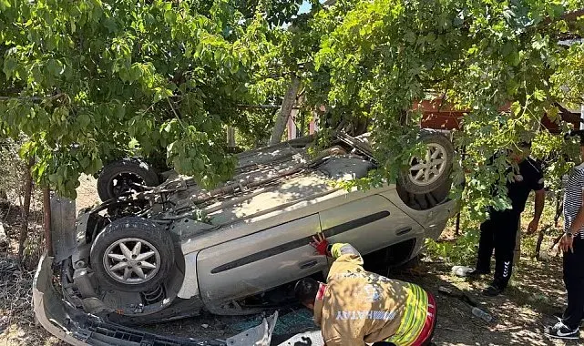 Takla atarak bahçeye uçan otomobilin sürücüsü yaralandı