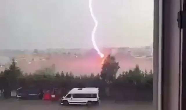 Tekirdağ'da palmiye ağacına yıldırım düştü, alev alev yandı