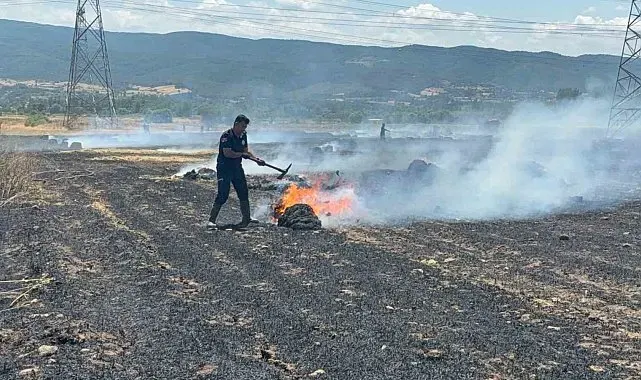 Çan'da tarım arazisinde çıkan yangın söndürüldü