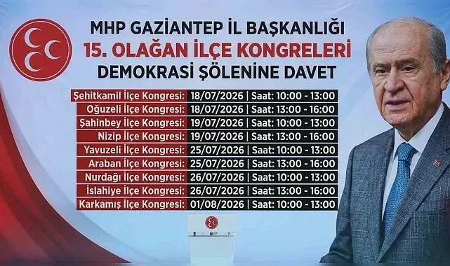 MHP Gaziantep İlçe Teşkilatları 15. Olağan Kongre takvimi açıklandı