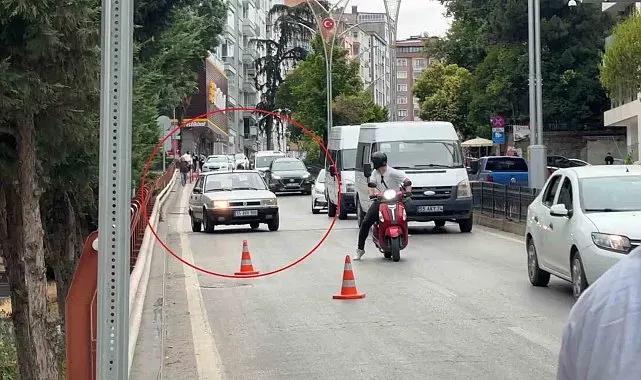 Trafik denetimini görünce anayolda geri geri kaçtı, motorize polis yakaladı