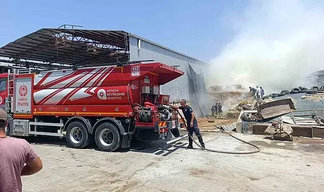 Antalya'da besihanede çıkan yangında 60 saman balyası kül oldu