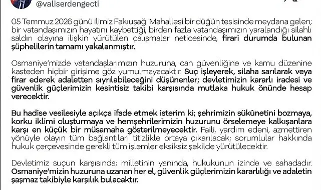 Osmaniye'de düğün salonundaki cinayette firari şüpheliler de yakalandı