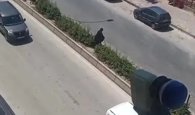 Elinde bastonuyla refüje çıkarak yolun karşısına geçmeye çalışan yaşlı kadın adeta ölümle dans etti