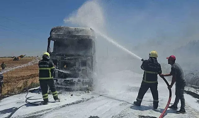 Şanlıurfa'da saman yüklü tırda çıkan yangın söndürüldü
