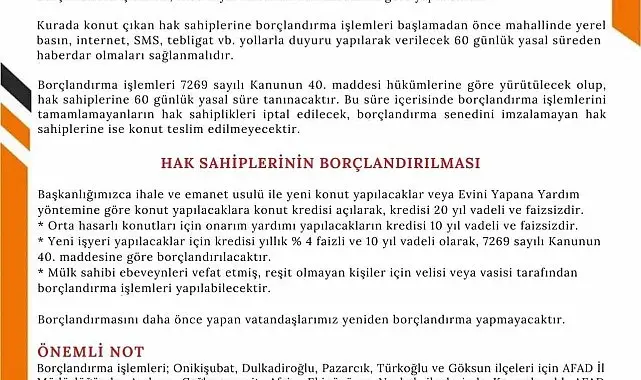 AFAD'dan deprem konutları için borçlandırma çağrısı