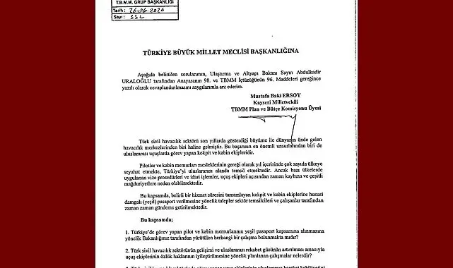 MHP'li Ersoy, kokpit ve kabin ekiplerinin yeşil pasaport talebini TBMM gündemine taşıdı