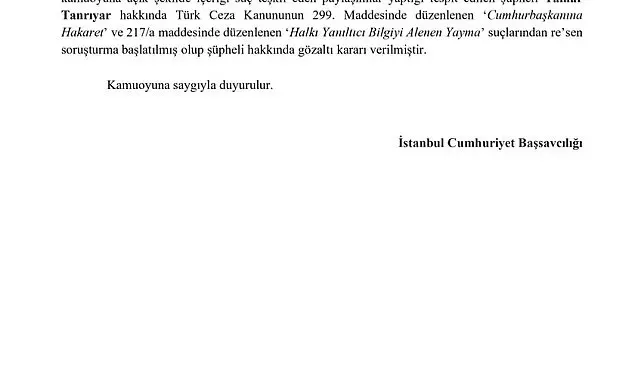 Tamar Tanrıyar hakkında sosyal medya paylaşımları nedeniyle gözaltı kararı