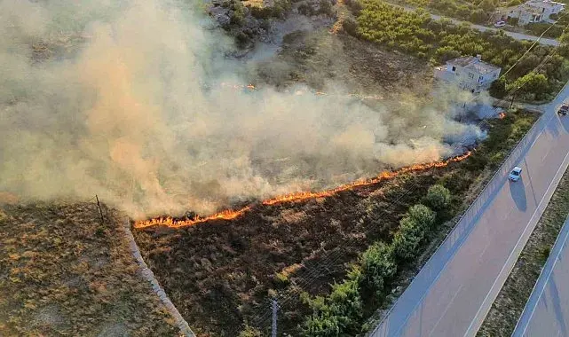 Mersin'de çıkan yangın evlere ve ormana ulaşmadan söndürüldü