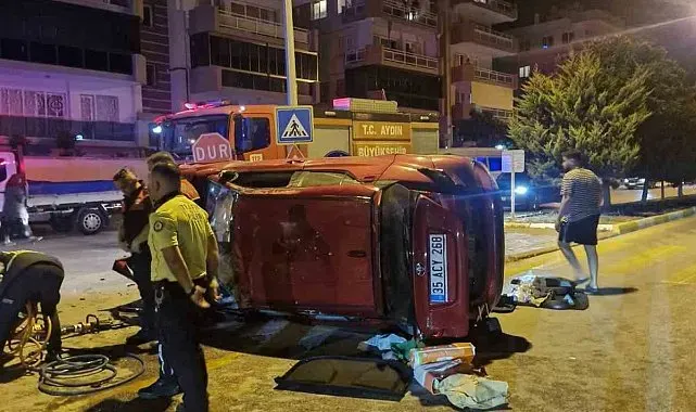 Kuşadası'nda takla atan otomobilin sürücüsü yaralandı