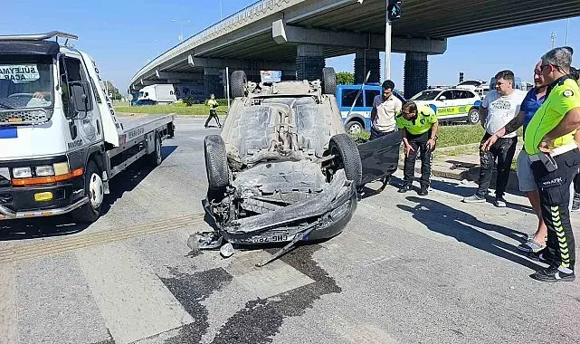 Ters dönen araçtan burnu bile kanamadan çıktı