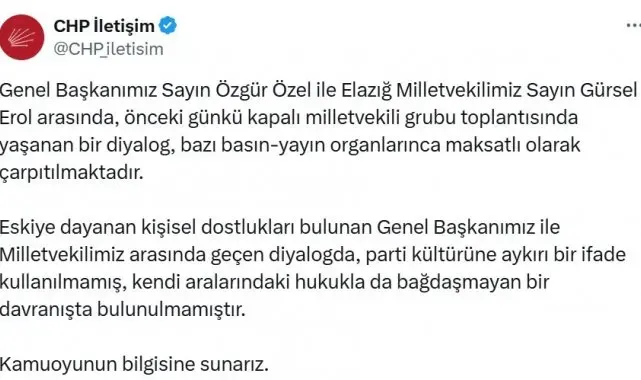CHP'den, Genel Başkan Özel ve Elazığ Milletvekili Erol açıklaması