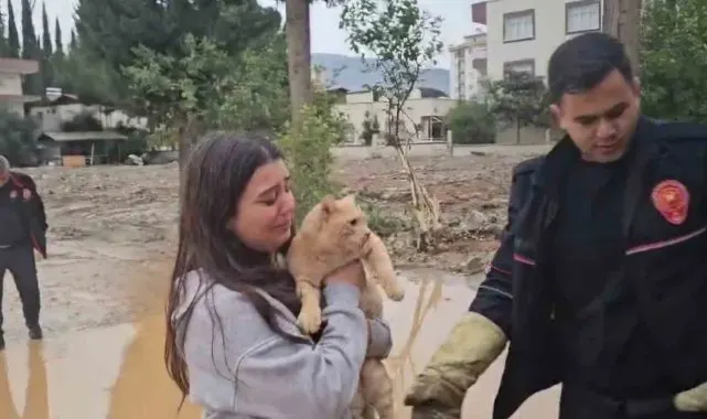 Dalda mahsur kalan kedisi kurtarılınca sevinçten gözyaşı döktü