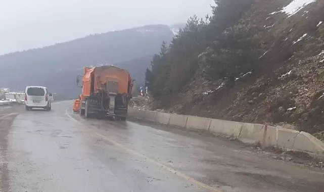 Dağdan kopan kaya yola düştü