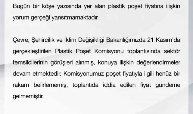Bakanlıktan poşet fiyatıyla ilgili açıklama