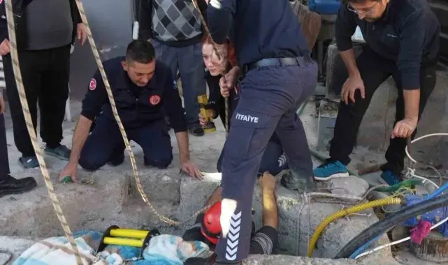 Dinamodaki arızayı gidermek için girdiği kuyuda mahsur kaldı