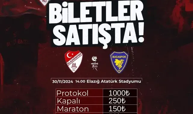 Elazığspor - Bucaspor 1928 maçı biletleri satışta