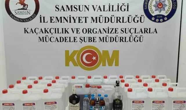 Samsun'da 130 litre etil alkol ve 16 litre sahte içki ele geçirildi