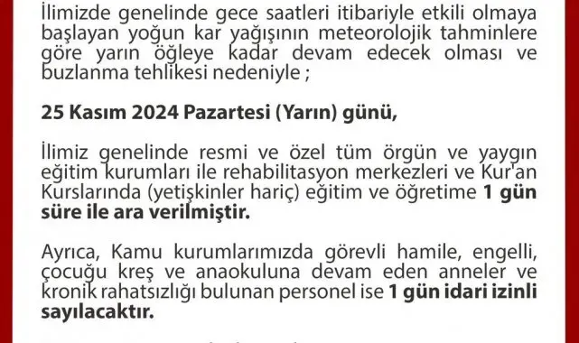 Düzce'de eğitime kar engeli