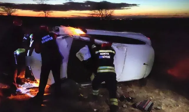 Konya'da otomobil takla attı: 3 yaralı