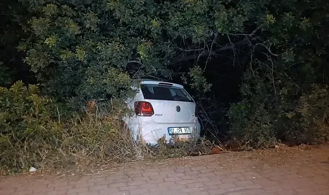 Sürücüsünün direksiyon hakimiyetini kaybettiği otomobil bahçeye uçtu