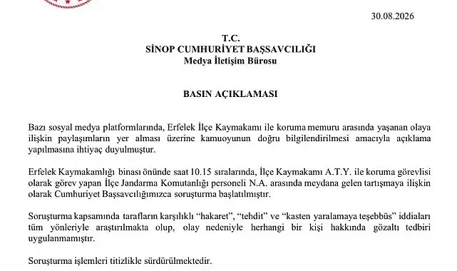 Erfelek'te kaymakam ile koruması arasındaki tartışmaya soruşturma